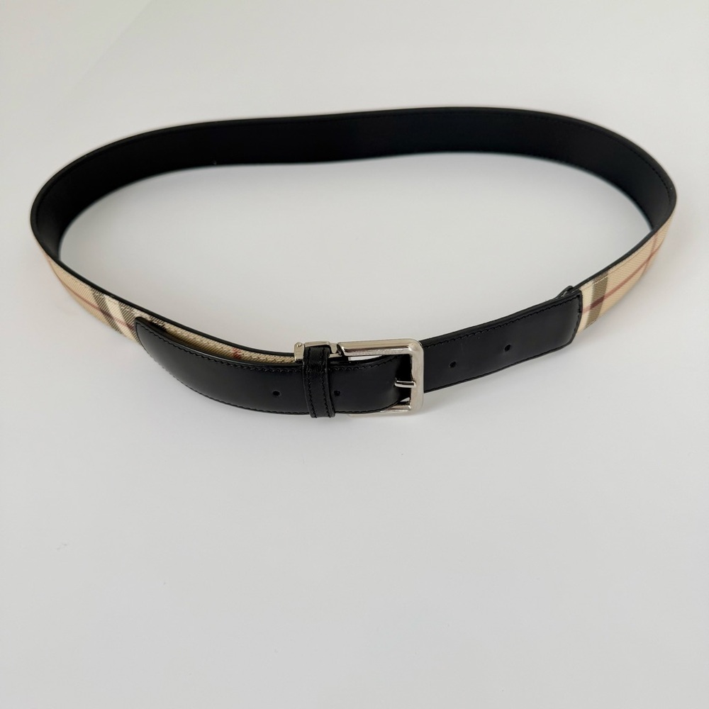 Burberry Check Buckle Belt 30” Archive Beige & Black Leather Classic - Picture 5 of 10